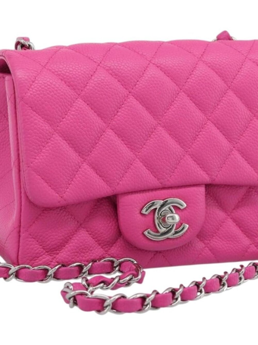 CHANEL Mini Matelasse 17 Chain Bag Grained Calf Skin Pink Silver CC Auth 189...